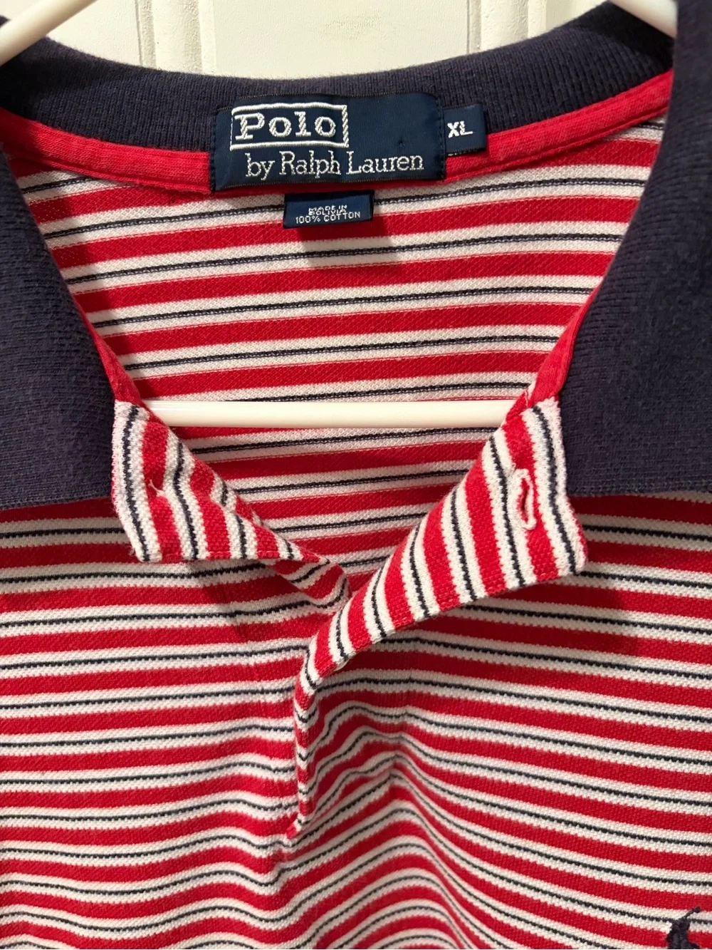 Vintage Polo Ralph Lauren Shirt Mens XL Red White Navy Blue Striped 90s Bolivia